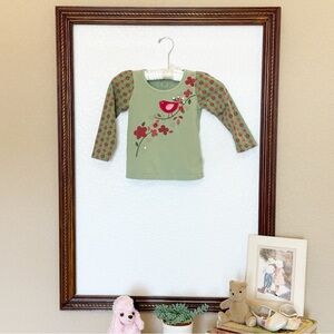 Pumpkin Patch EUC 2013 Green LS Tee Red Apple Print on Sleeves Appliqué Size 4